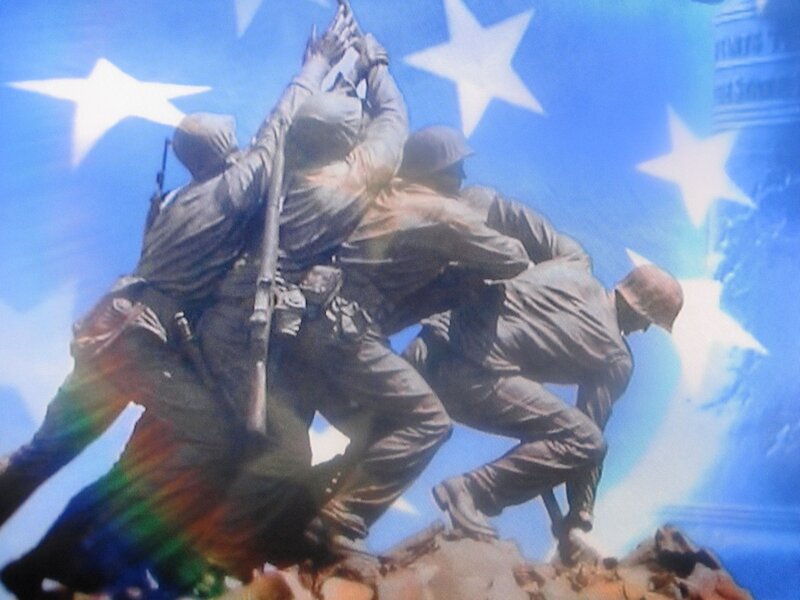 Soldiers Raising Flag — Blue, Dramatic, Photograph, Stars