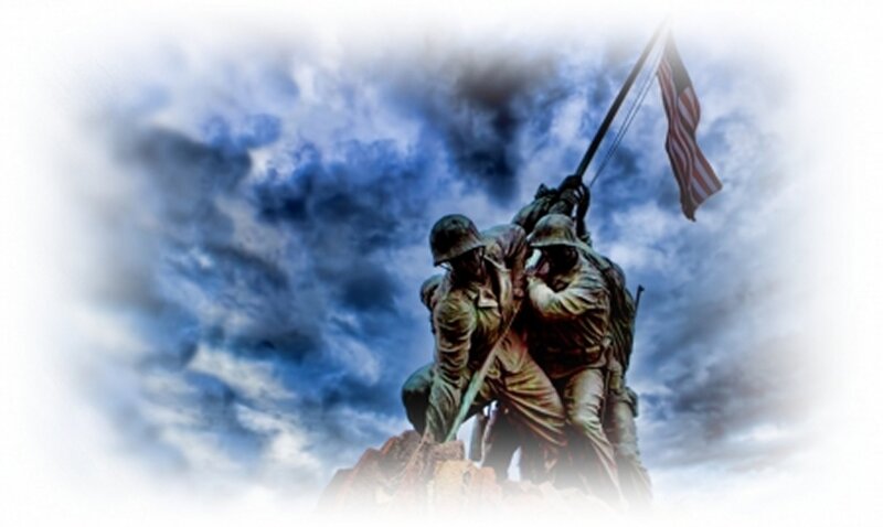 Soldiers Raising Flag — Blue, Dramatic, Photograph