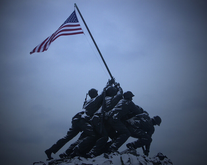Soldiers Raising Flag — Blue, Dramatic, Winter