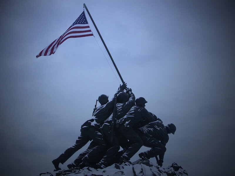 Soldiers Raising Flag — Blue