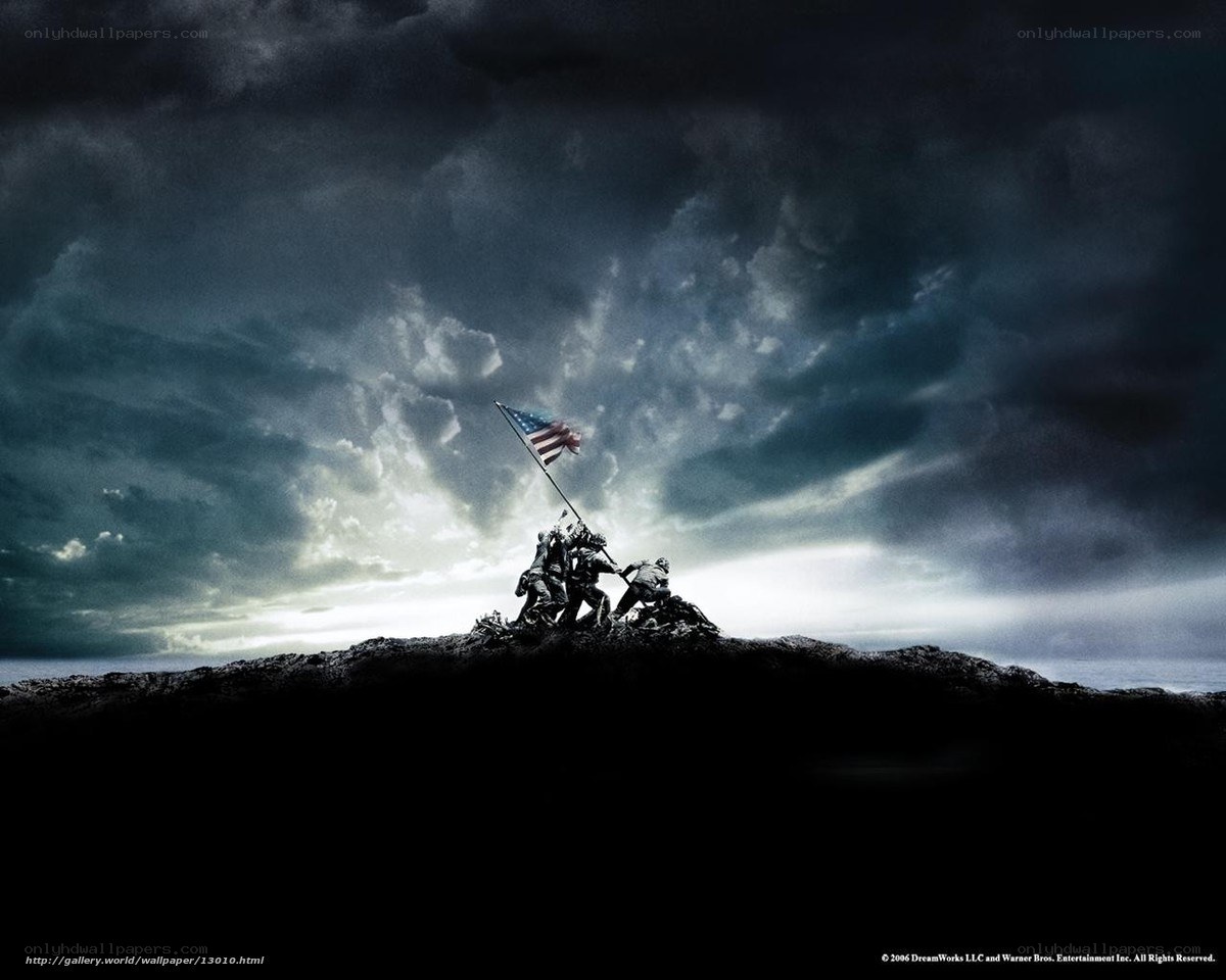 Soldiers raising flag on Iwo Jima