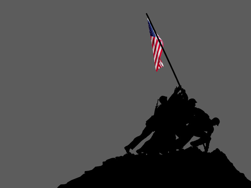 Soldiers raising flag on Iwo Jima