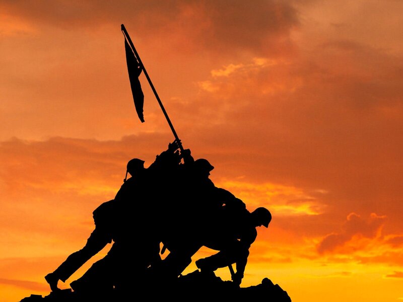 Soldiers Raising Flag — Orange