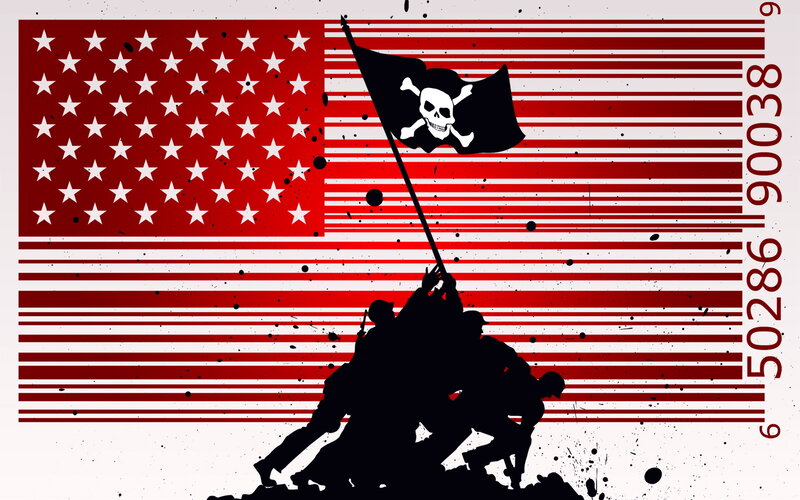 Soldiers Raising Flag — Red, Dramatic, Illustration, American Flag