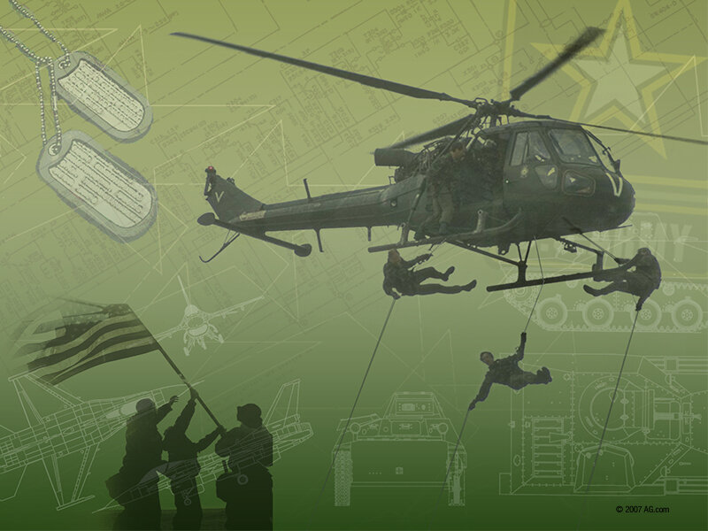 Soldiers Rappelling from Helicopter — Green