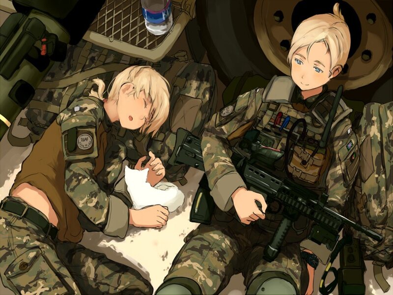 Soldiers resting in a vehicle