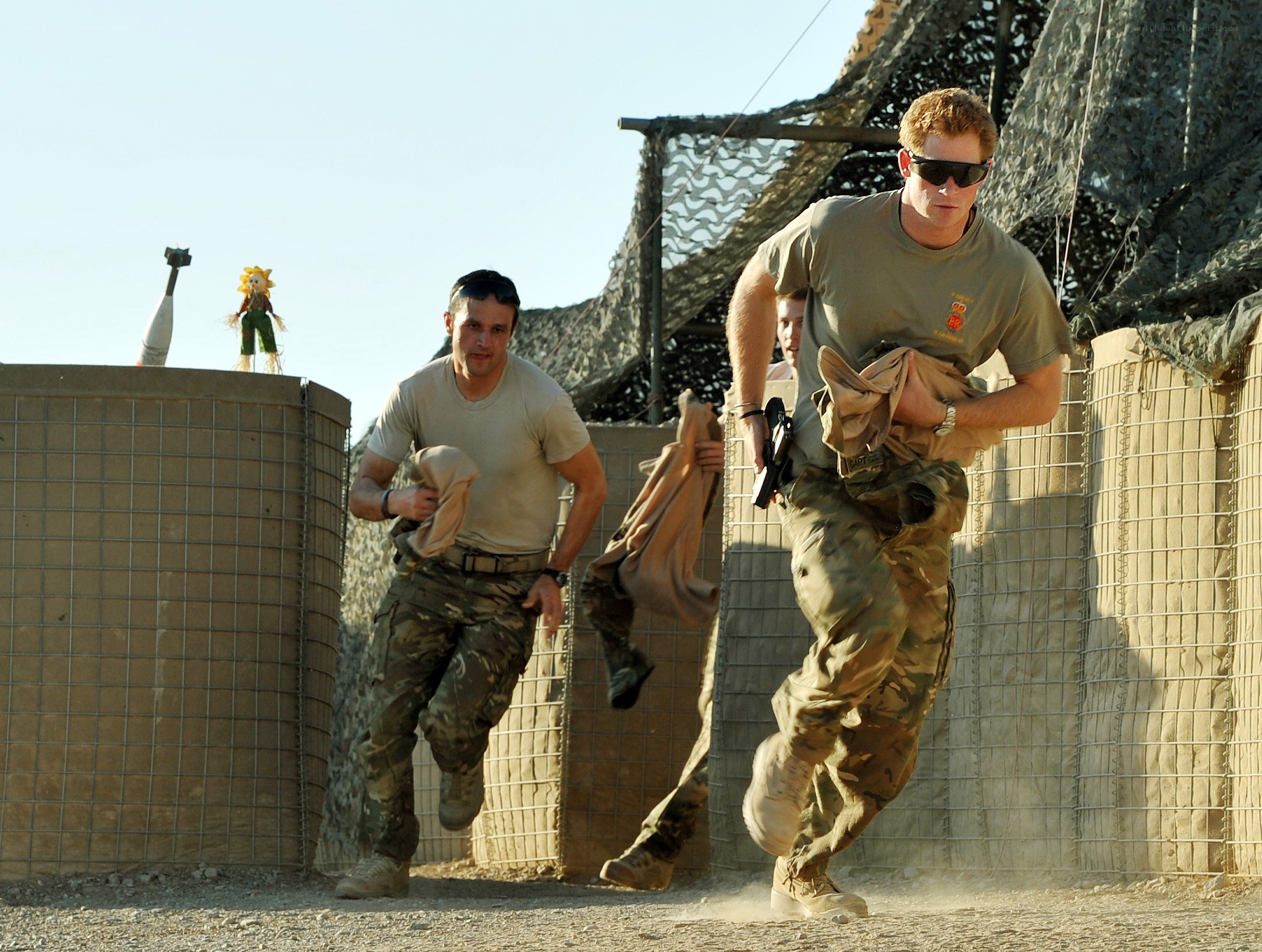 Soldiers running in a military base
