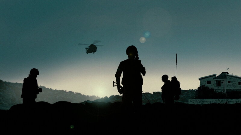 Soldiers silhouetted at dusk