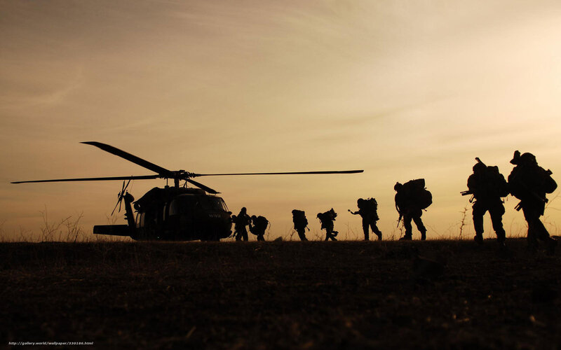 Soldiers Silhouetted at Sunset — Black, Dramatic