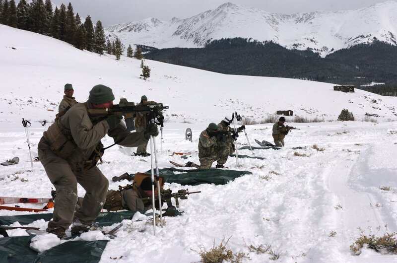 Soldiers training in snowy mountains