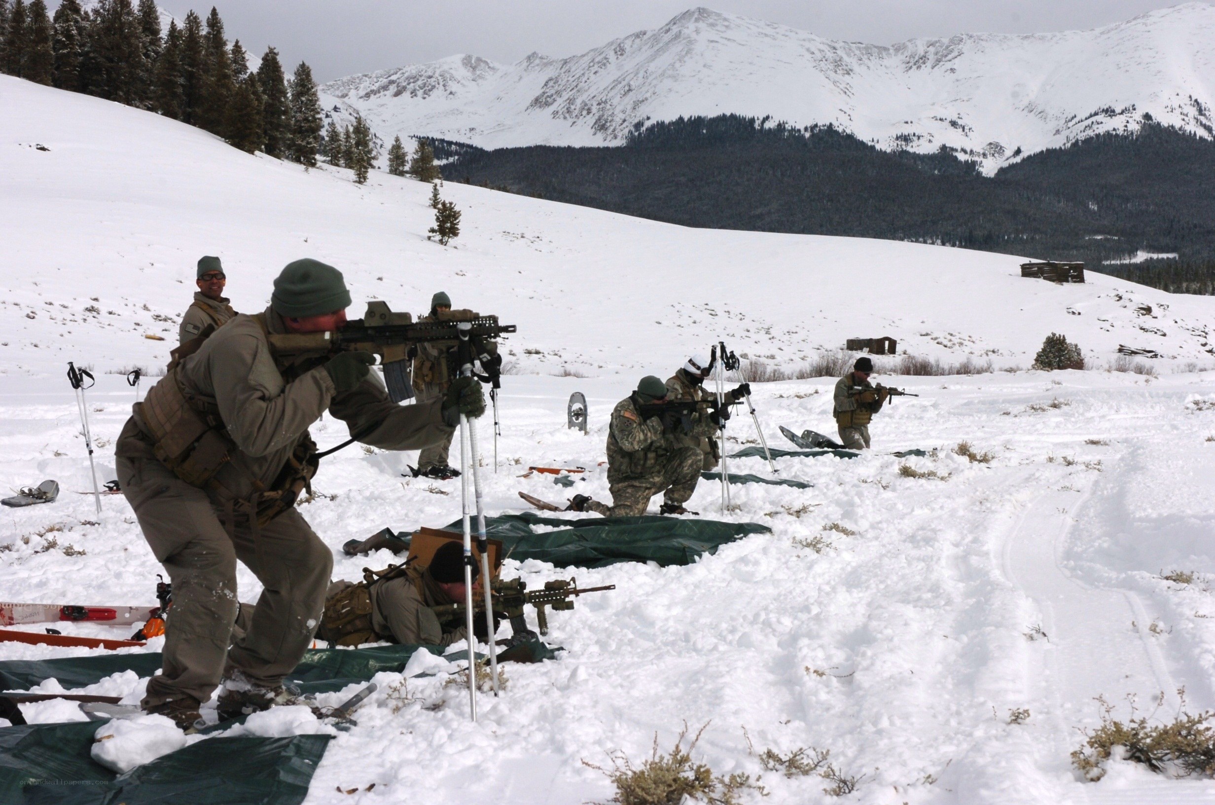 Soldiers training in snowy mountains