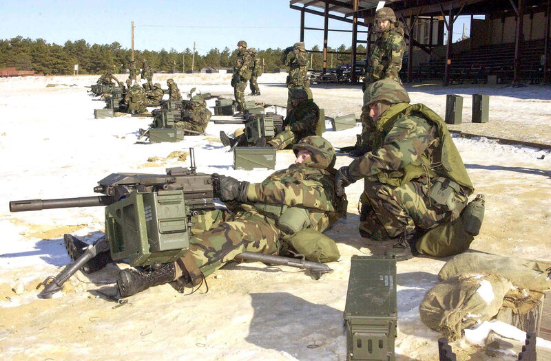 Soldiers training with machine guns