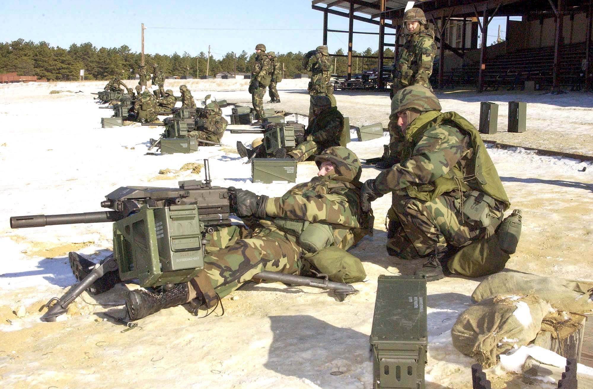 Soldiers training with machine guns