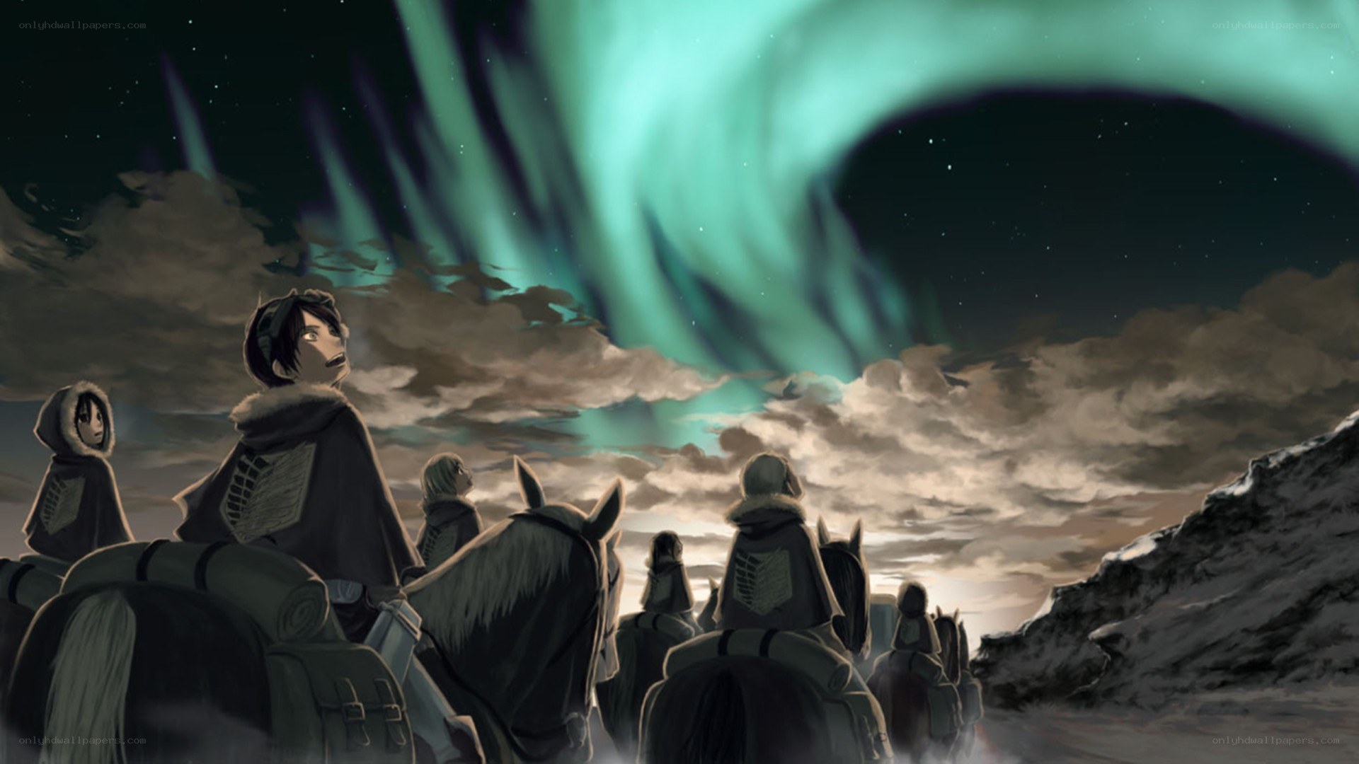 soldiers under aurora borealis