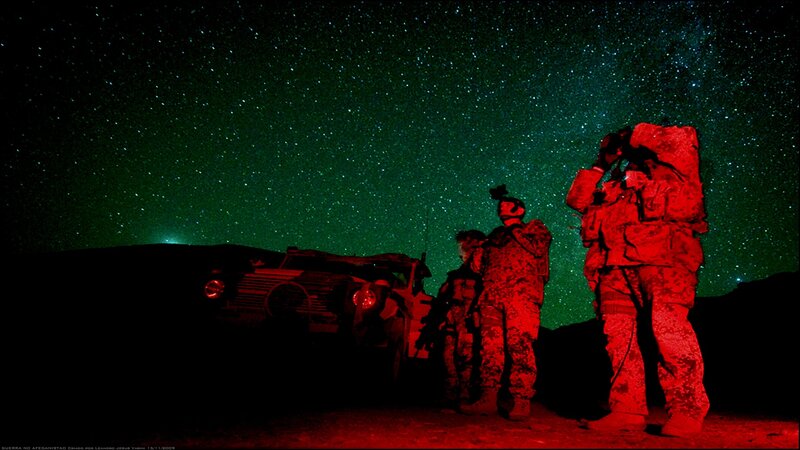 Soldiers under starry sky