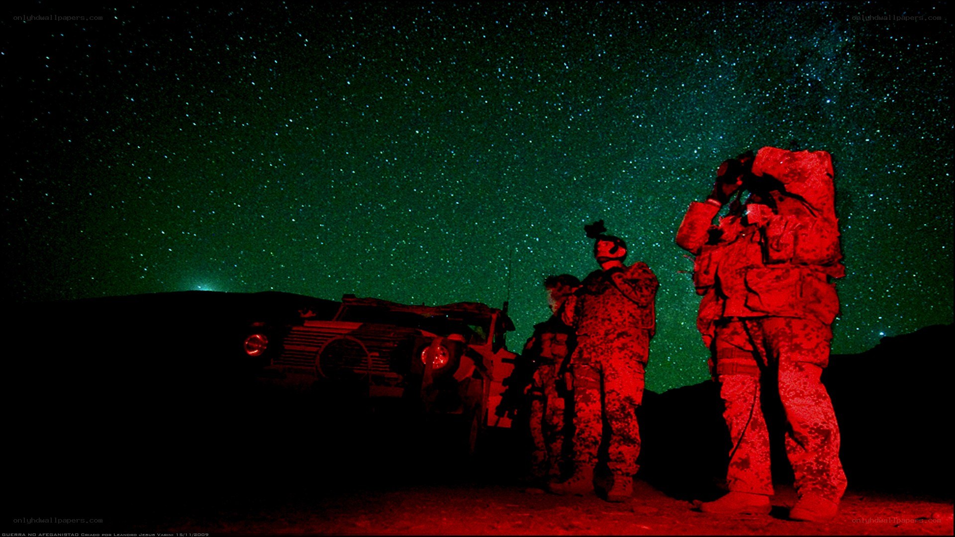 Soldiers under starry sky