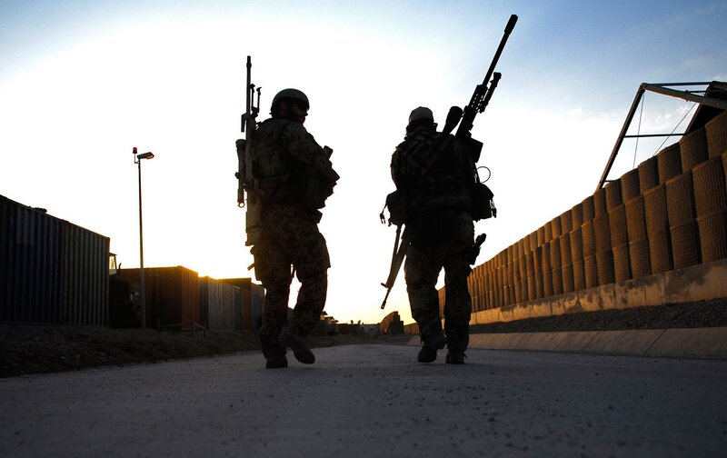 Soldiers Walking at Sunset — Black