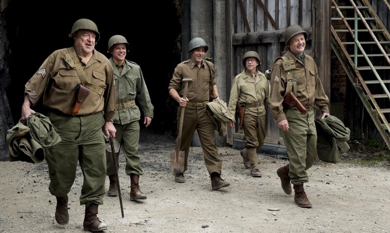 Soldiers walking from building