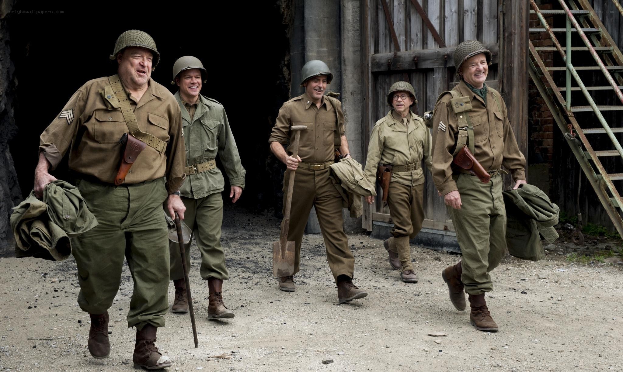 Soldiers walking from building