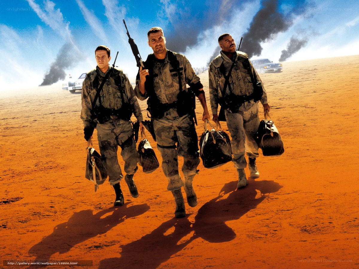 Soldiers walking in desert
