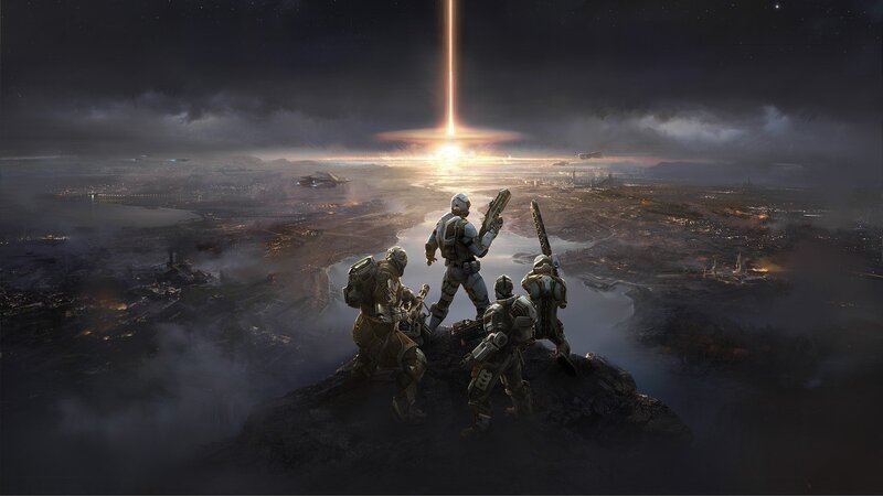 soldiers watch beam of light