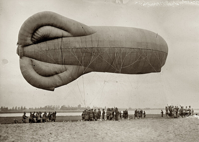 Soldiers with a large airship