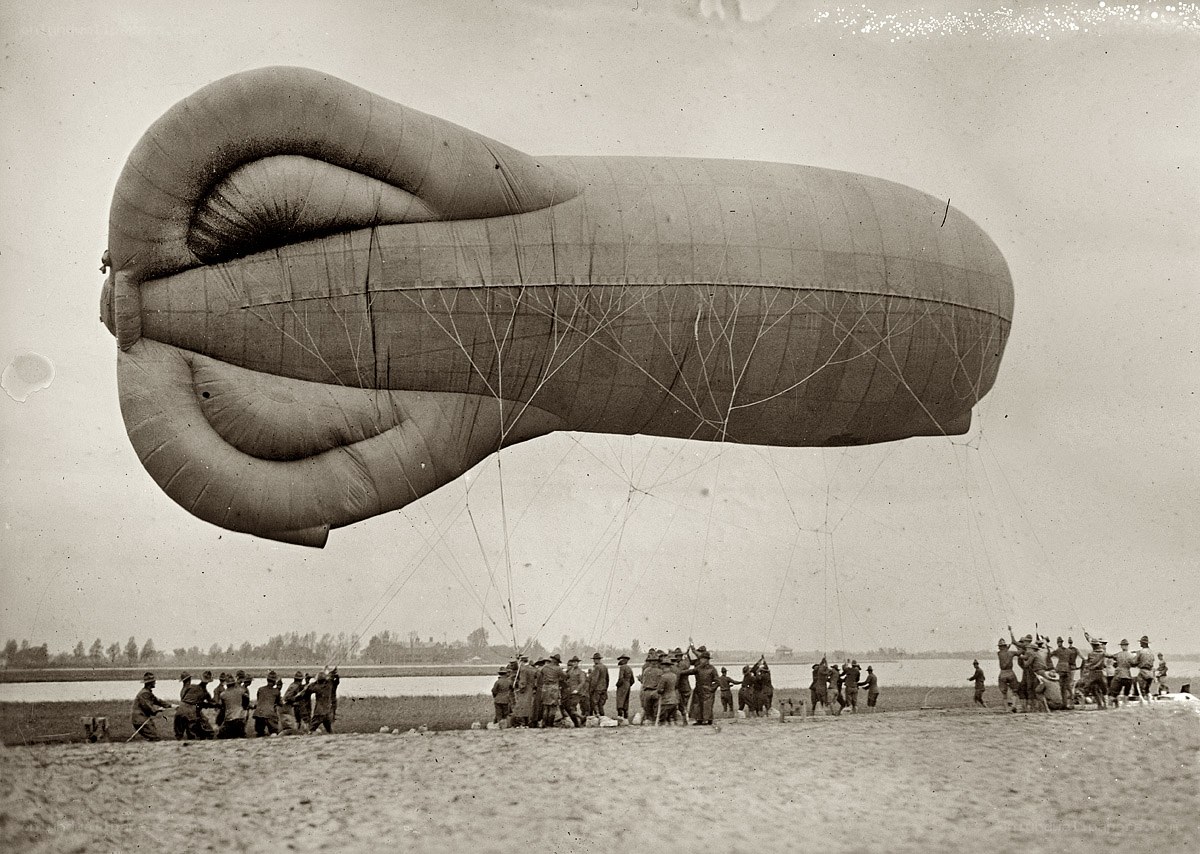 Soldiers with a large airship