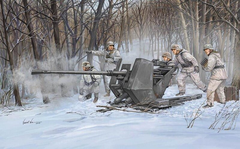 Soldiers with Anti-tank Gun — White