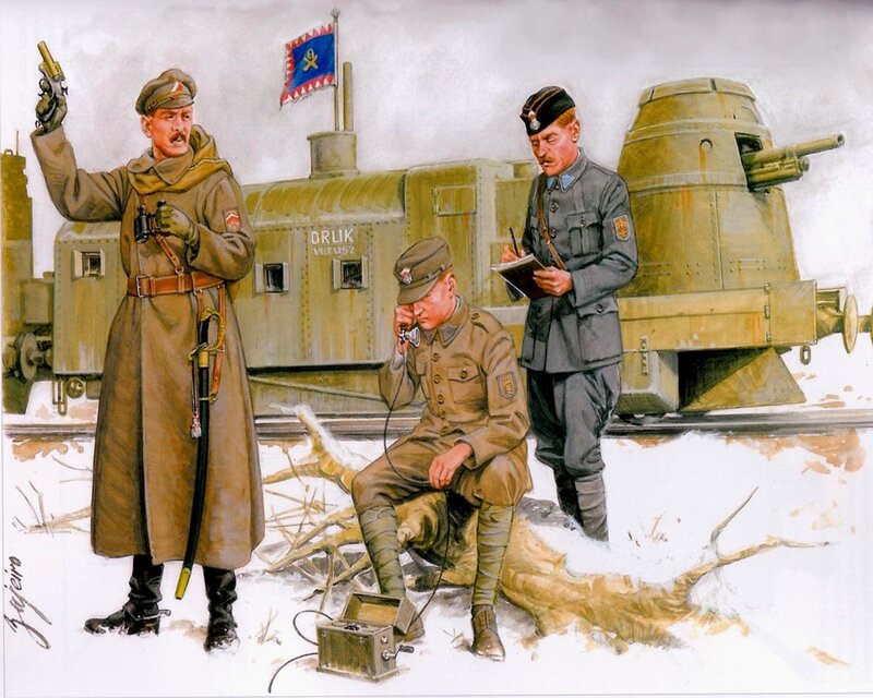 Soldiers with Armored Train