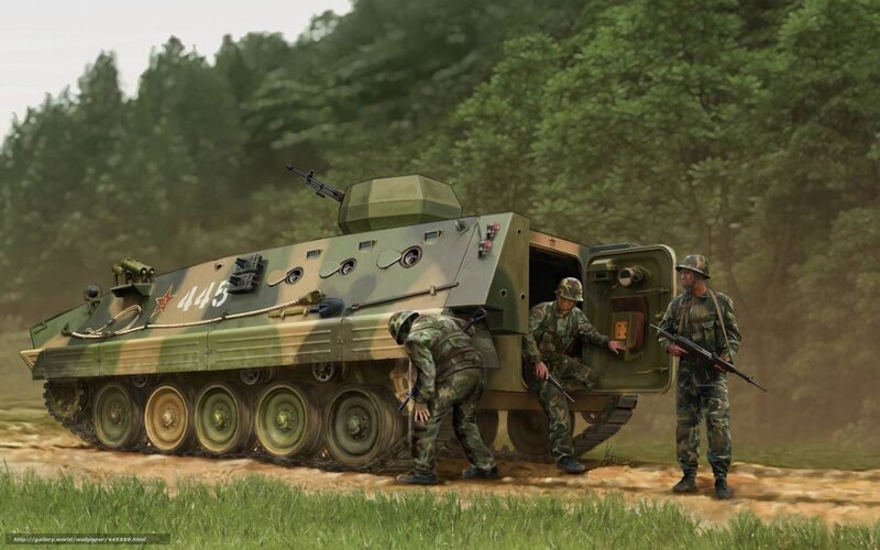 Soldiers with Armored Vehicle — Green, Dramatic