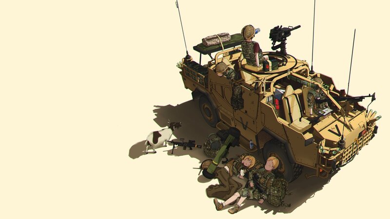 Soldiers with Armored Vehicle — Tan