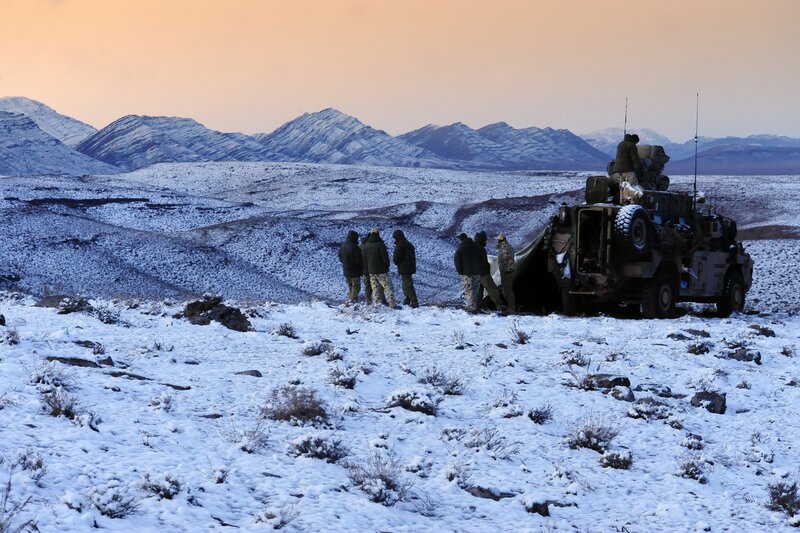 Soldiers with Armored Vehicle — White
