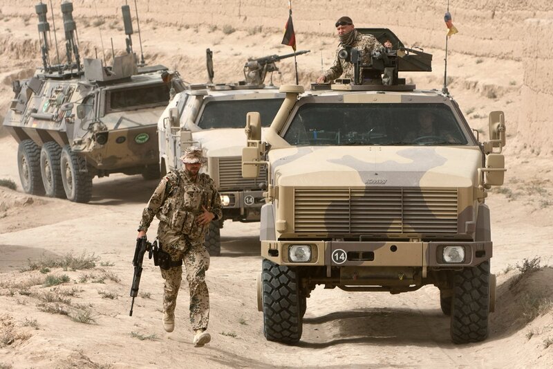 Soldiers with Armored Vehicles — Tan, Dramatic