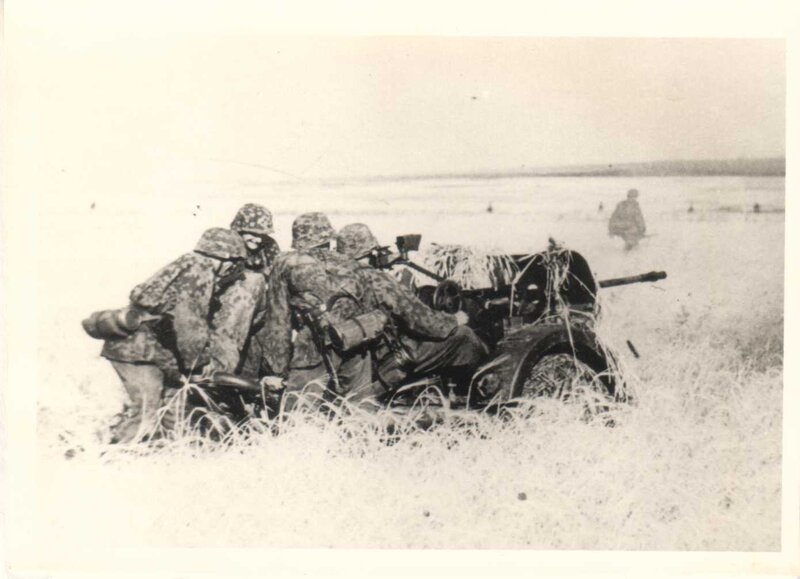 Soldiers with artillery in field