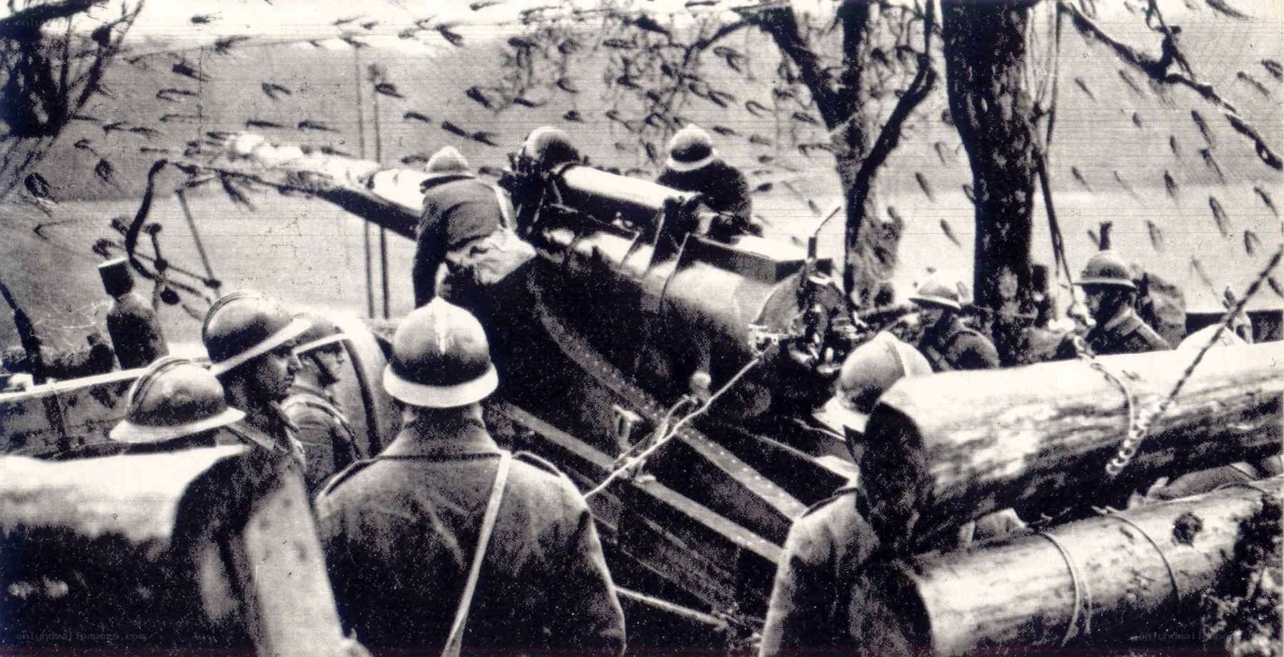 Soldiers with artillery in forest