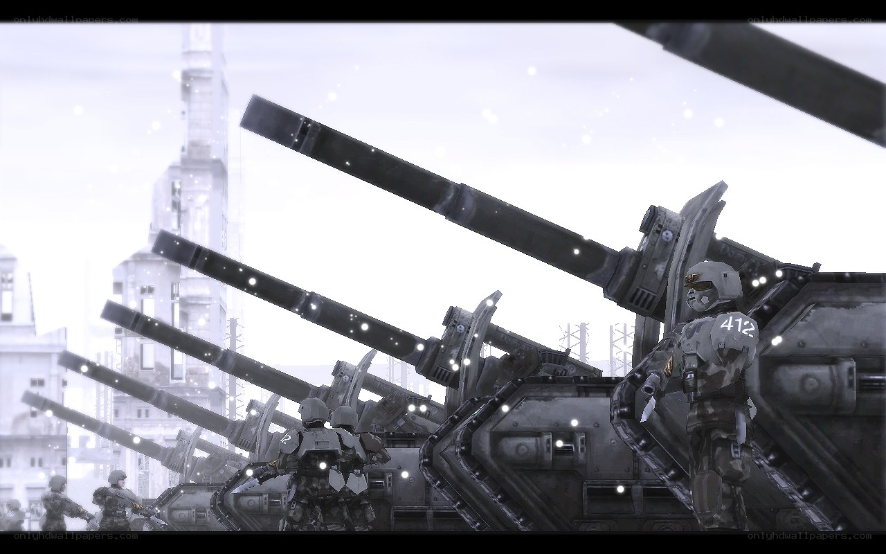 Soldiers with artillery in snow