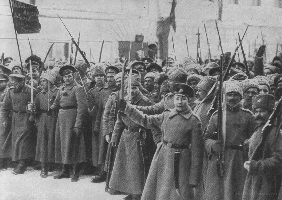 Soldiers with bayonets in winter