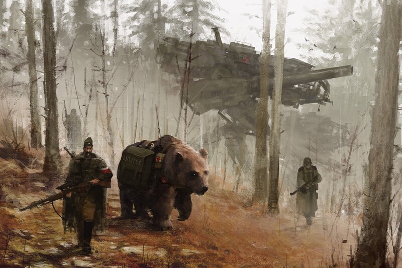 Soldiers with Bear in Forest