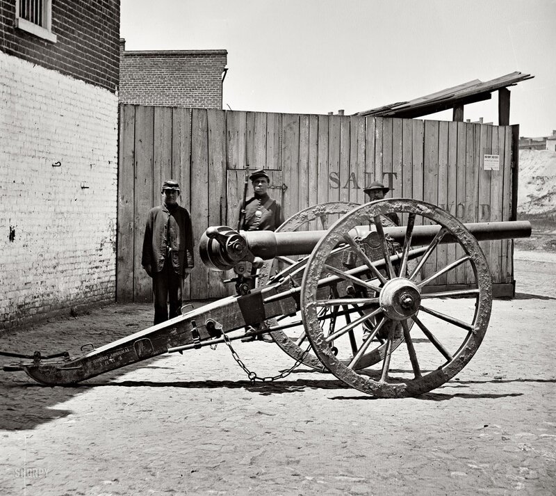 Soldiers with cannon at saltworks