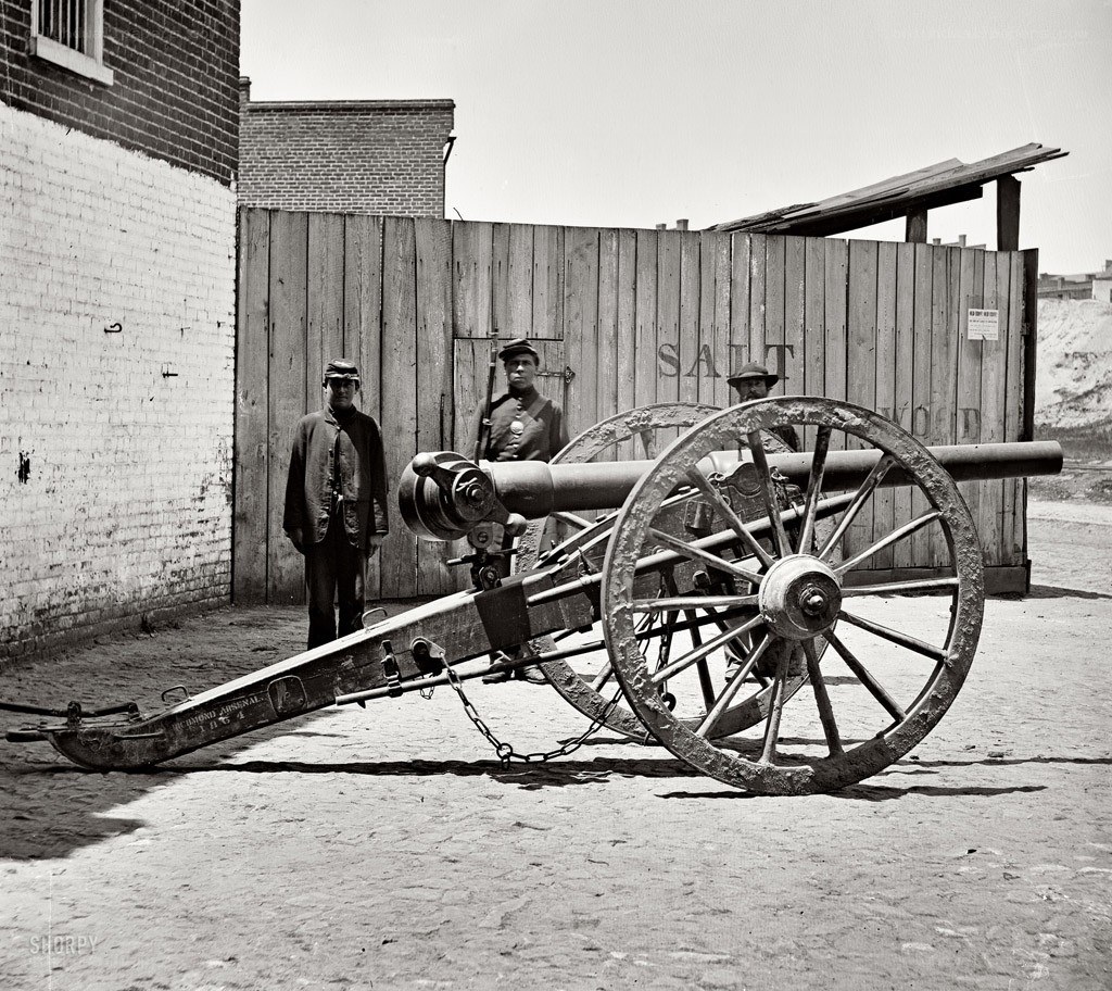 Soldiers with cannon at saltworks