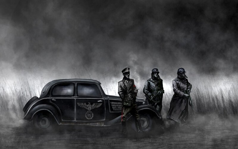 Soldiers with Car — Black, Dramatic