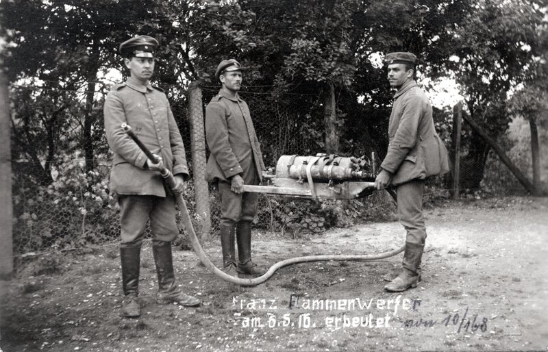 Soldiers with fire hose equipment