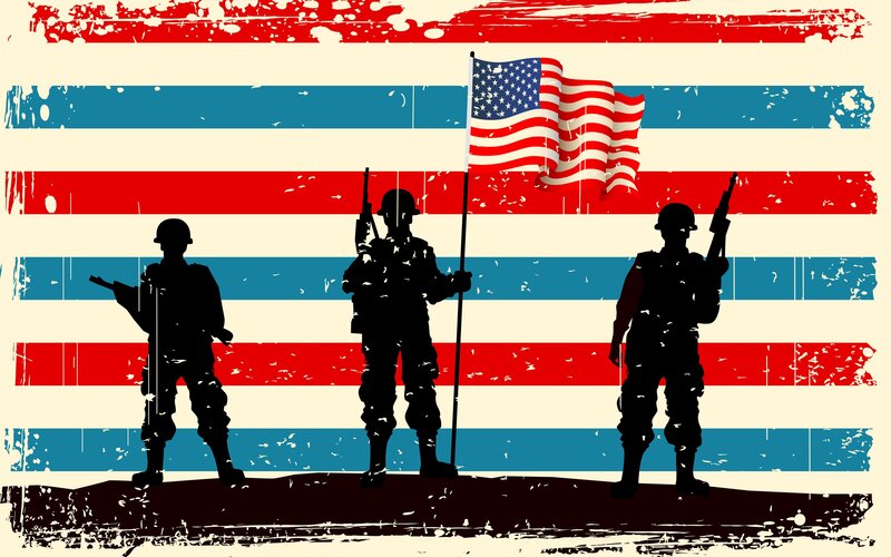 Soldiers with Flag — Red, Patriotic
