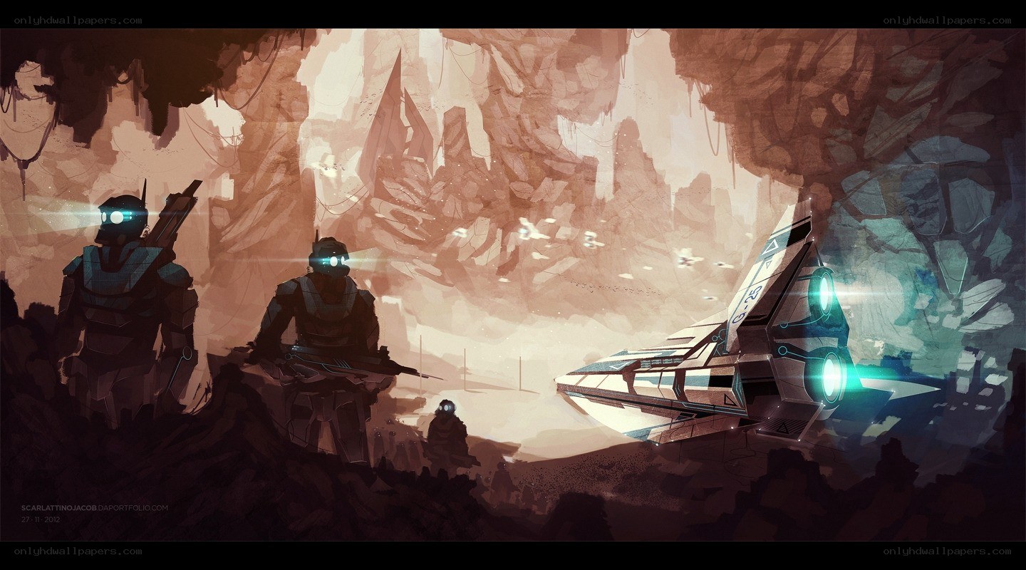 Soldiers with futuristic ship