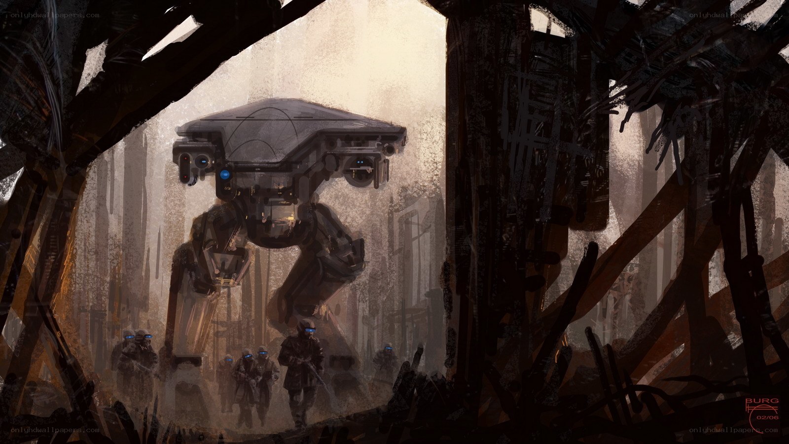 Soldiers with giant robot