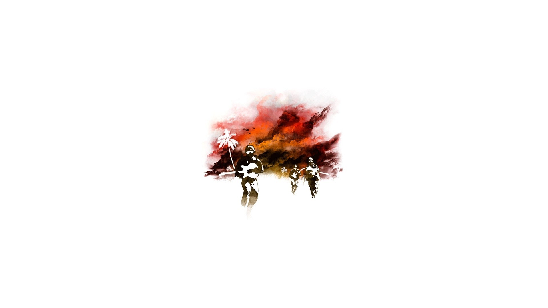 soldiers with guitars in fire
