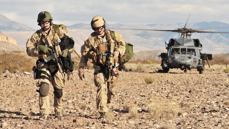 Soldiers with Helicopter — Brown, Dramatic