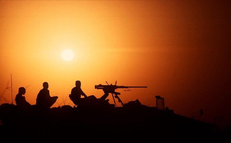 Soldiers with Machine Gun — Orange, Dramatic