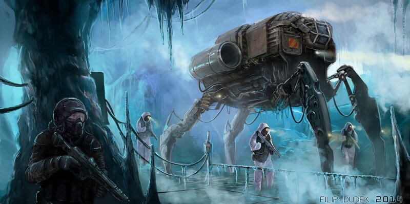 Soldiers with Mech in Ice Cave
