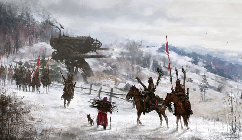 Soldiers with Mech in Snow — White